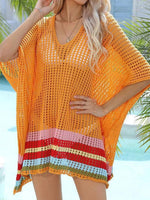 Crochet Rainbow Trim Cover-Up Dress