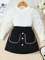 Children's Openwork Top and Tweed Skirt Set