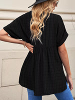 Notched Short Sleeve Blouse