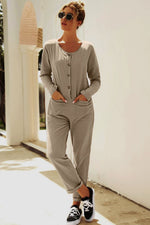 Buttoned Drop Shoulder Pocket Jumpsuit