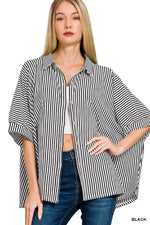 Zenana Oversized Stripe Button Down Shirt