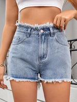 Washed Raw Hem Denim Shorts