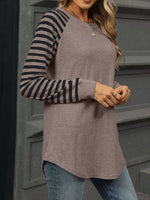 Striped Round Neck Raglan Sleeve T-Shirt