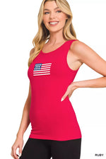 Zenana Double Scoop American Flag Embroidered Tank Top