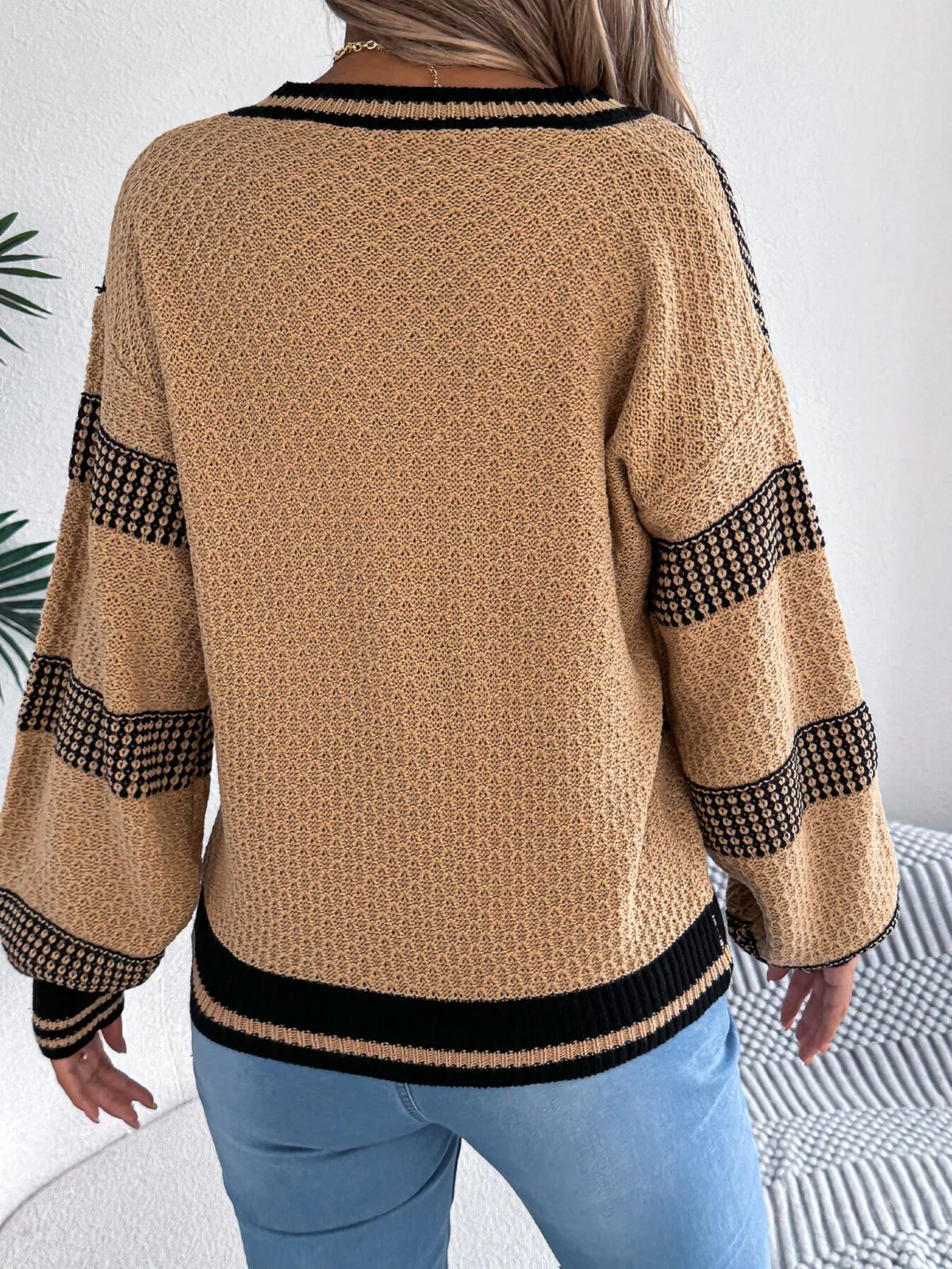 Contrast Striped V-Neck Sweater