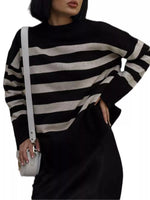 Side Slit Striped Oversized Knit Sweater
