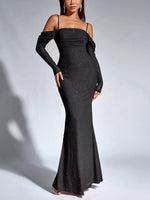 Glitter Ruched Long Sleeve Mermaid Maxi Dress