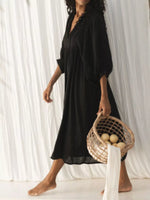 Tie Neck 3/4 Sleeve Midi Dress