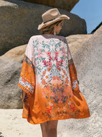 Printed Open Front Long Sleeve Cover-Up - Ladyez