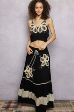 POL Embroidered Fringe V-Neck Cropped Cami