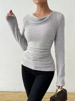 Cowl Neck Ribbed Knit Top