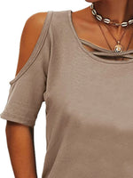 Full Size Crisscross Cold Shoulder Casual T-Shirt Plus Size - Ladyez