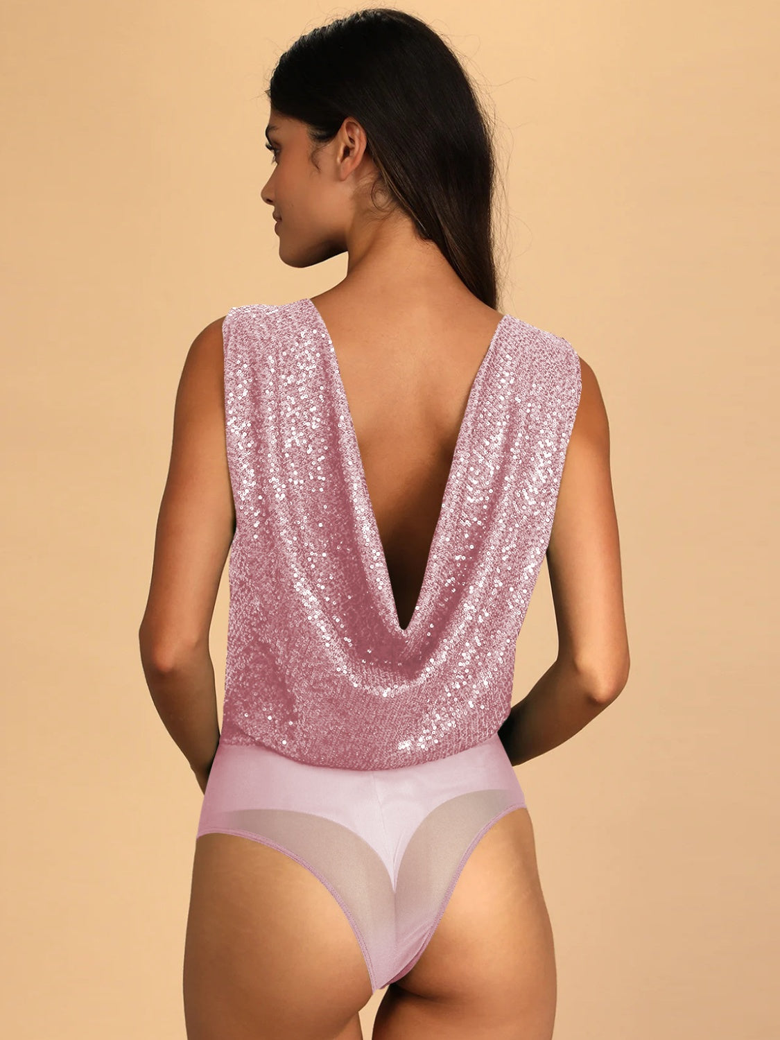 Sequin Surplice Sleeveless Bodysuit - Ladyez