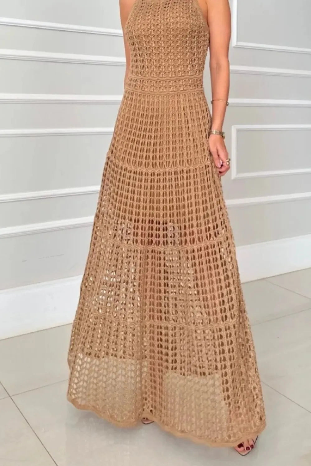 Hollowed-Out Sleeveless Maxi Dress
