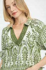 Umgee Two Tone Boarder Print Top