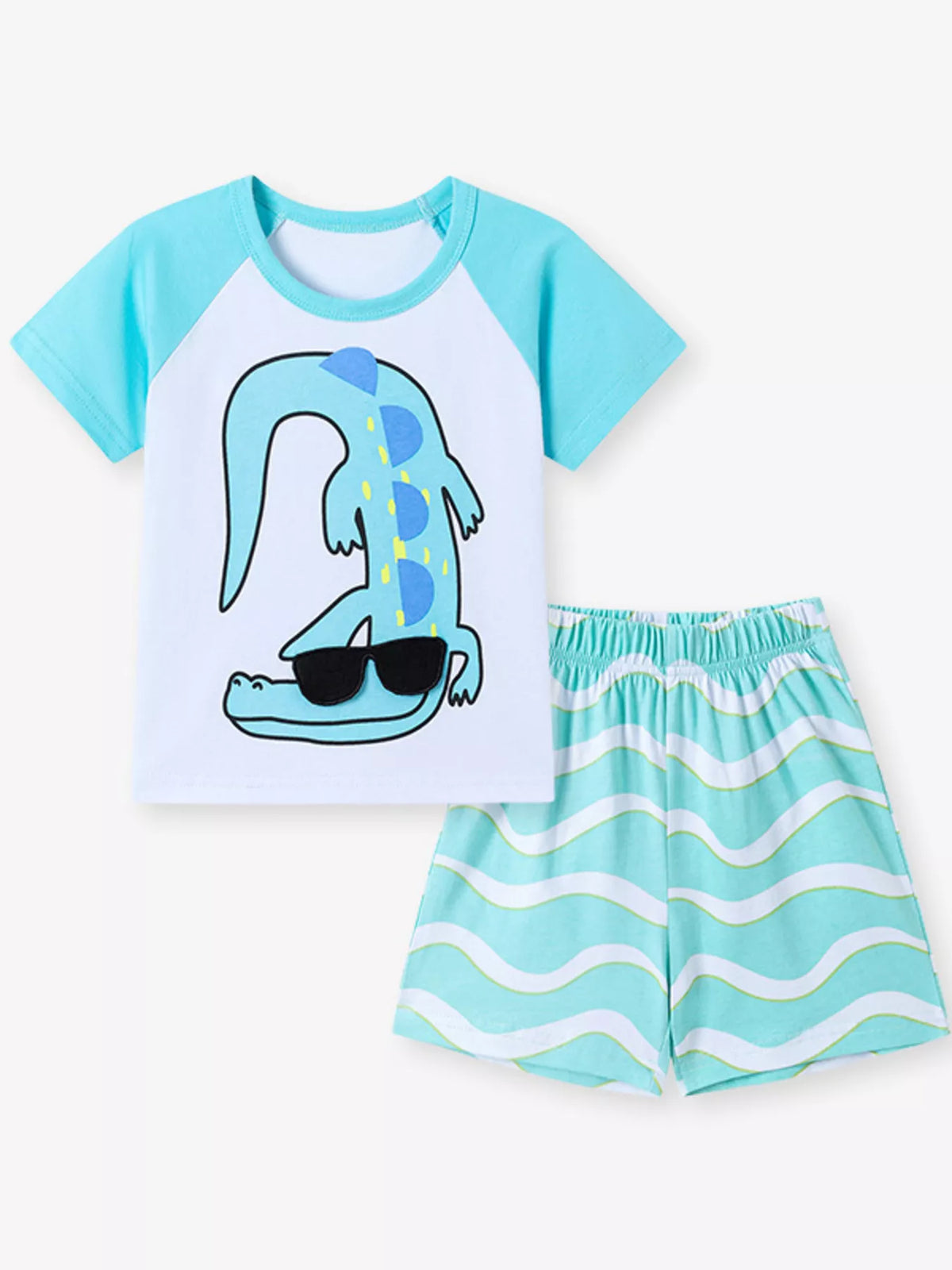 Children's Animal Round Neck Top and Shorts Set