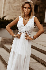 Slit Lace Detail V-Neck Dress - Ladyez