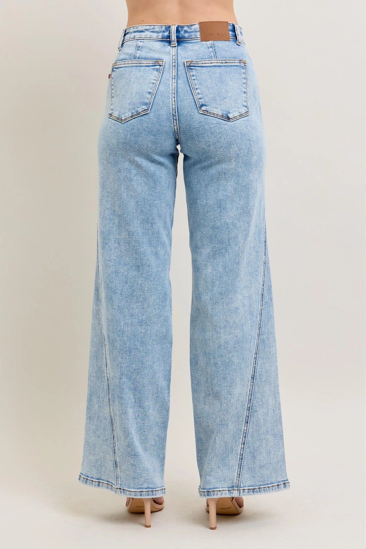Judy Blue Full Size High Waist Wide Leg Jeans with Skewed Inseam Plus Size - Ladyez