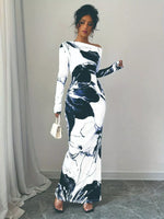 Floral One Shoulder Long Sleeve Maxi Dress