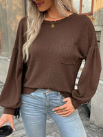 Waffle Knit Round Neck Top