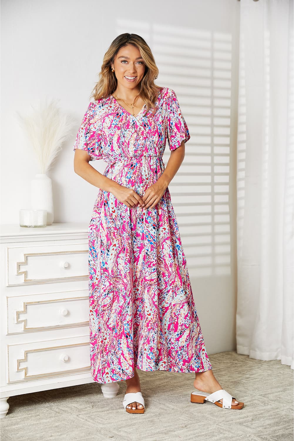 Double Take Multicolored V-Neck Maxi Dress - Ladyez