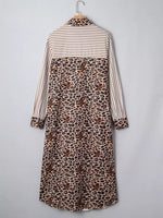 Striped Leopard Print Button Up Shirt Dress