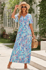 Multicolored V-Neck Maxi Dress - Ladyez