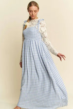 Davi & Dani Plaid Smocking Sleeveless Maxi Dress