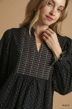 Umgee Polka Dot Plaid Trim Babydoll Dress