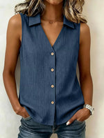Full Size Button-Up Collared Neck Sleeveless Top Plus Size