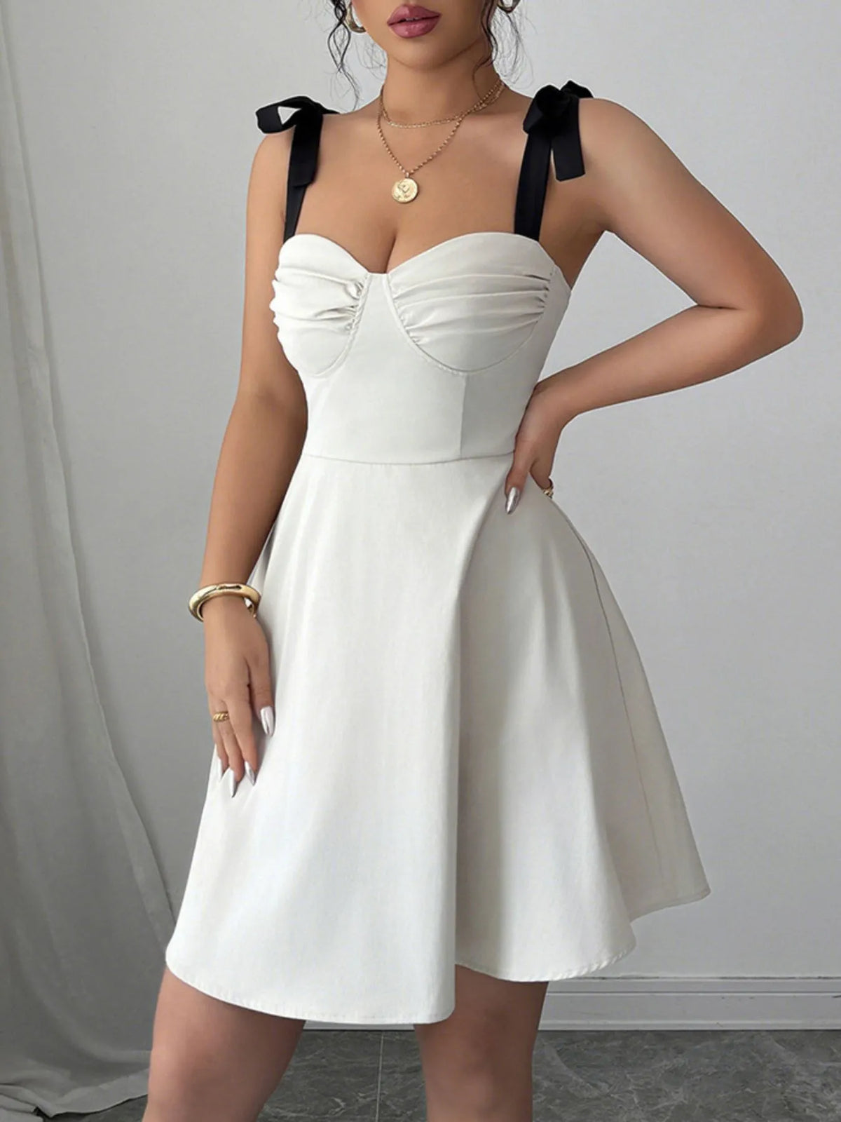 Sweetheart Neck Tie Shoulder Dress - Ladyez