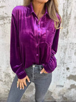 Full Size Velvet Button-Up Long Sleeve Shirt Plus Size