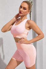 Round Neck Sports Bra and Shorts Set - Ladyez