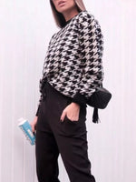 Full Size Houndstooth Pattern Oversized Sweater Plus Size