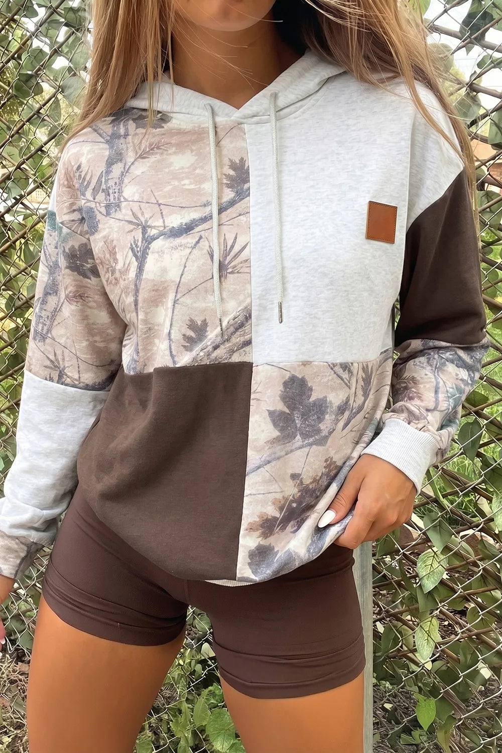 Multicolour Camo Print Drawstring Long Sleeve Western Style Hoodie
