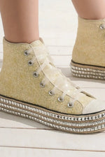 Beast Fashion Glitter Lace-Up Studded Platform Sneakers - Ladyez