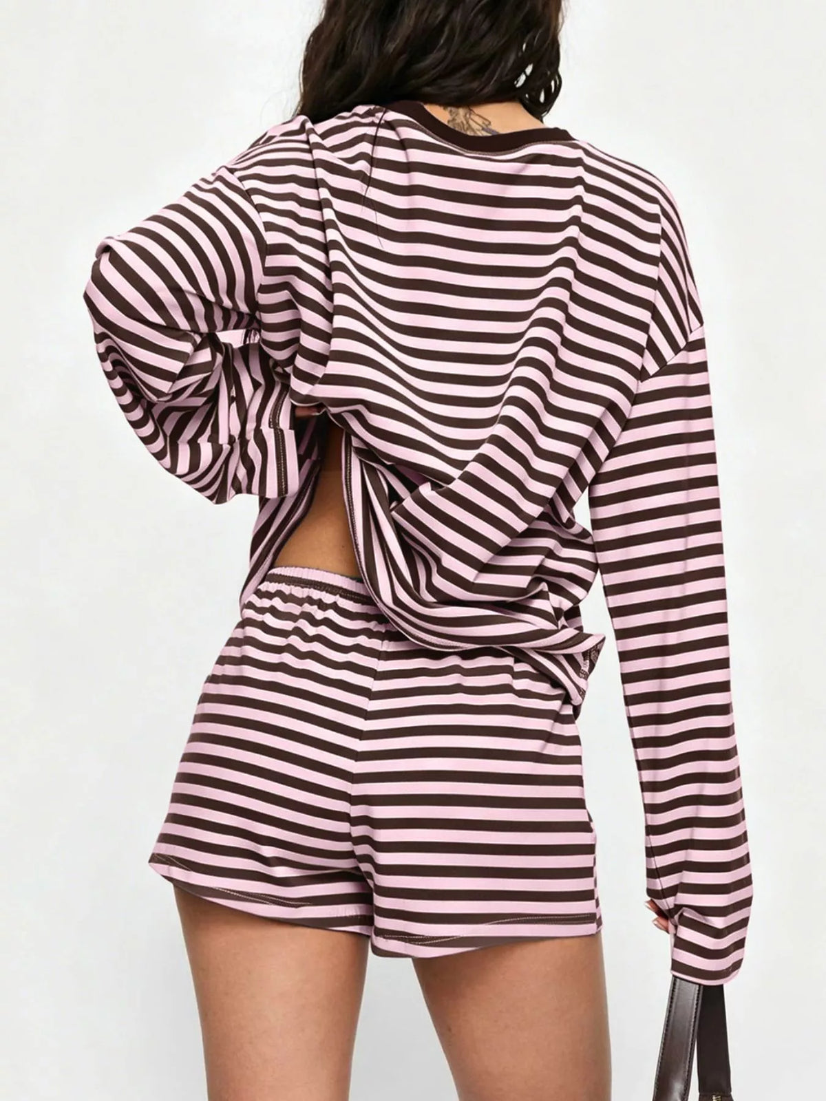 Striped Long Sleeve Top and Shorts Set