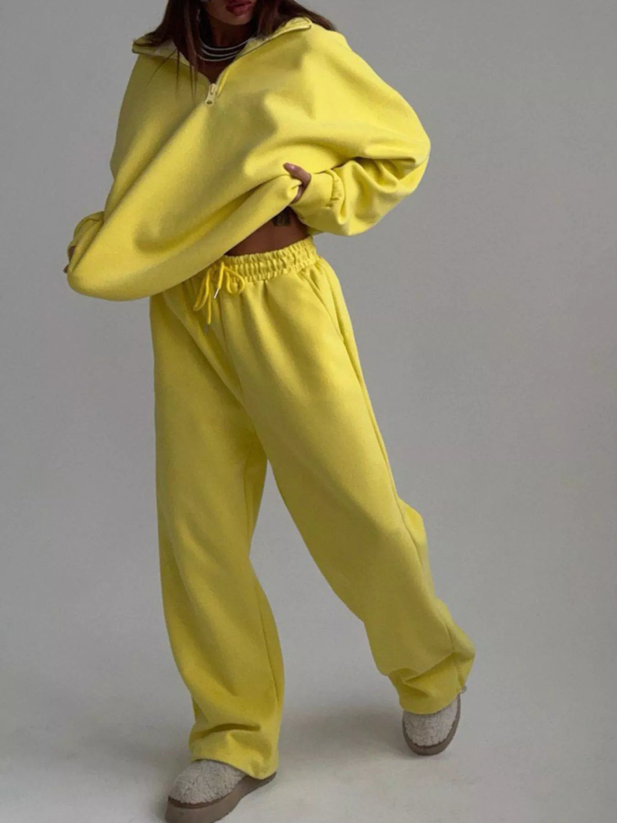 Quarter-Zip Top and Wide-Leg Sweatpants Set
