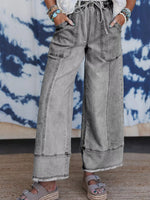 Wide Leg Drawstring Raw Hem Jeans
