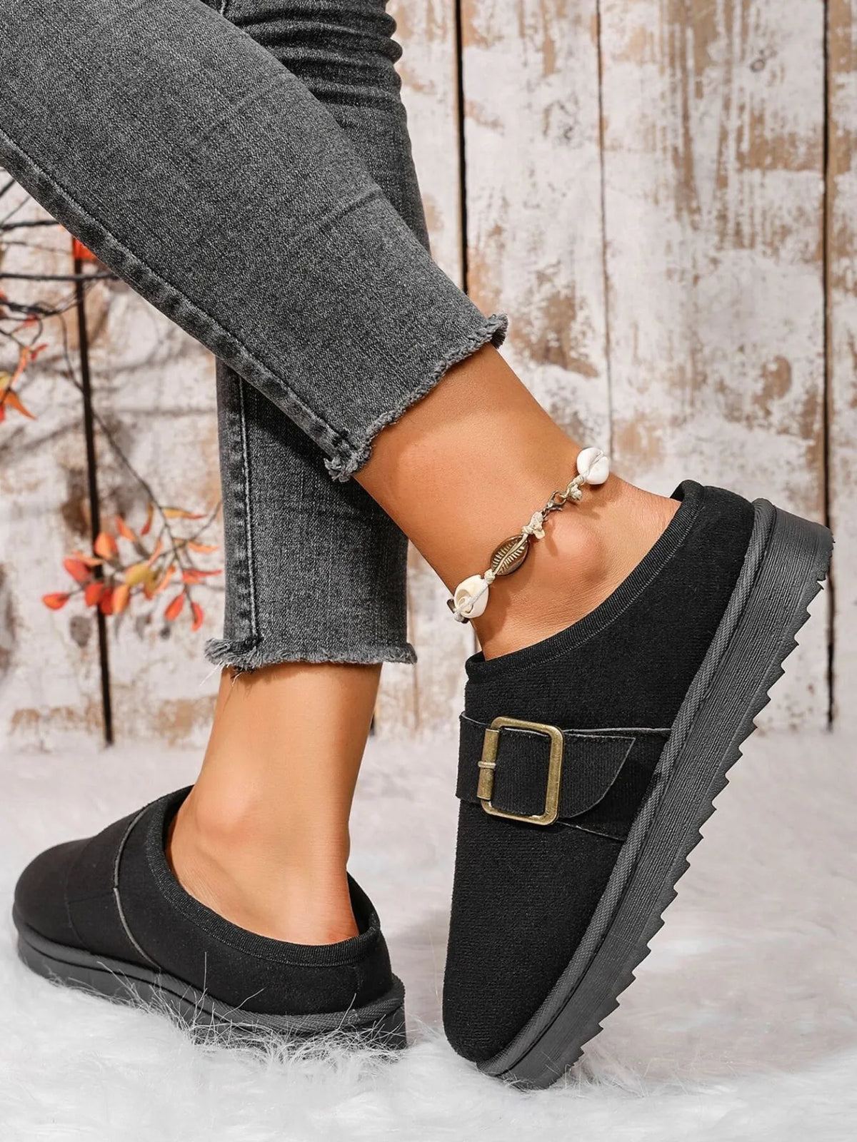 Cozy Buckle Suede Winter Slippers - Ladyez