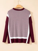 Stripe Color Block Patchwork Dolman Oversize Tunic Sweater