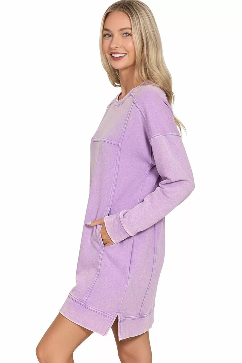 Zenana French Terry Acid Washed Dress with Pockets
