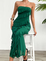 Devine Ruffled Slit Back Tube Maxi Dress - Ladyez