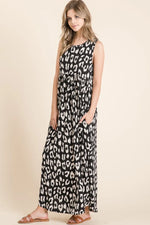 BOMBOM Leopard Maxi Dress with Pockets - Ladyez