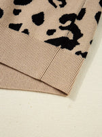 Leopard Pattern Lace Ribbed Detail Button Cuffed Sweater