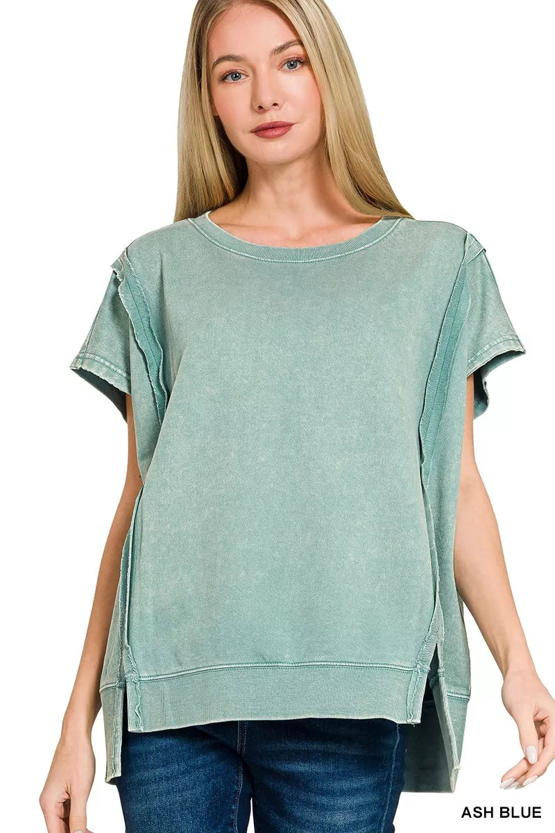 Zenana French Terry Acid WashedHi-low Top