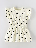 Children's Heart Print Ruffle Sleeve Dress