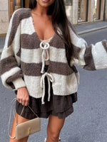 Striped Tie-Front Knit Cardigan