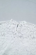 Ruffled Round Neck Long Flounce Sleeve Sheer Lace Blouse