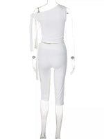 Tied One Shoulder Top and Capris Set